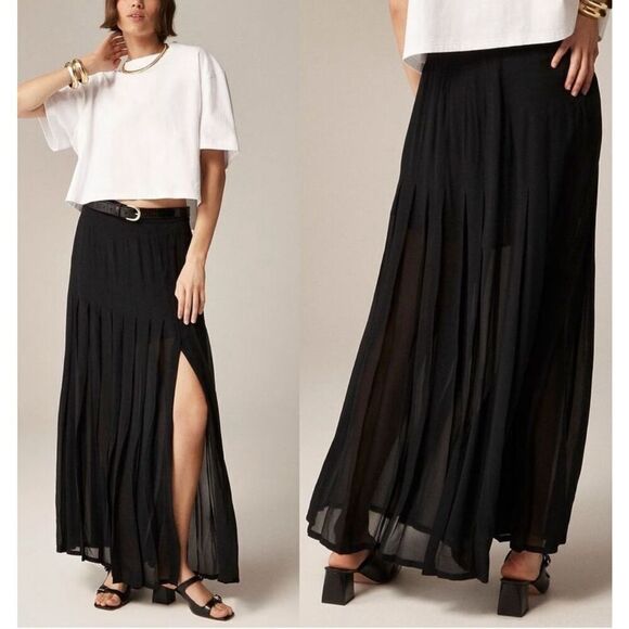 NWT J Crew Collection black pleated Maxi Skirt Lightweight Chiffon, $198 E2 - Picture 1 of 10